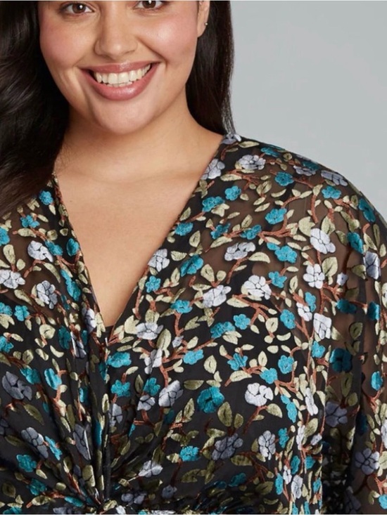 Modcloth Dresses & Skirts - ModCloth Black Blue Burnout Velvet Faux Wrap Kaftan Midi Dress Size XL